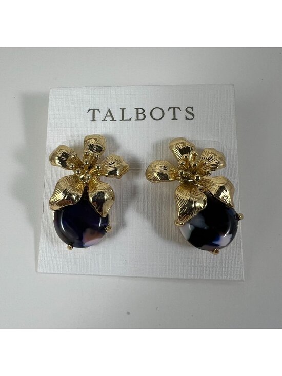 Talbots Jewelry - Gold Floral Statement Earrings With Faux Pearl Drop By Talbots